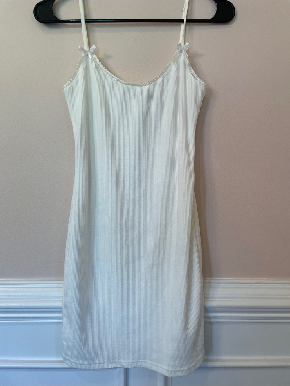 Blue Blush White Ribbed Mini Slip Dress size M